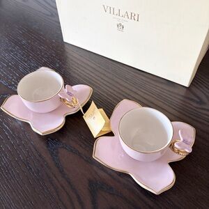 Villari NWB Butterfly Pastel Pink Tea Cup & Saucer Double Set